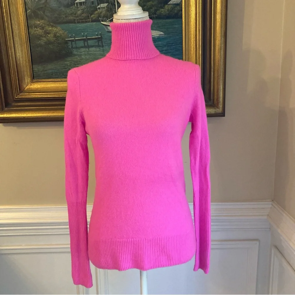 AQUA Punch Pink Cashmere Turtleneck Sweater - Picture 2 of 9